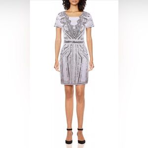 White Art Nouveau/Art Deco Silver Sequin Cocktail Dress